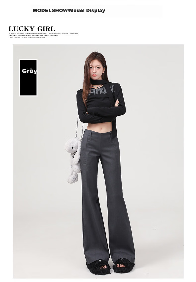 FitonTon Women's Suit Pants 2026 Spring Summer New American Retro Low Waist Slight Flare Slim Casual Wide Leg Pants 4