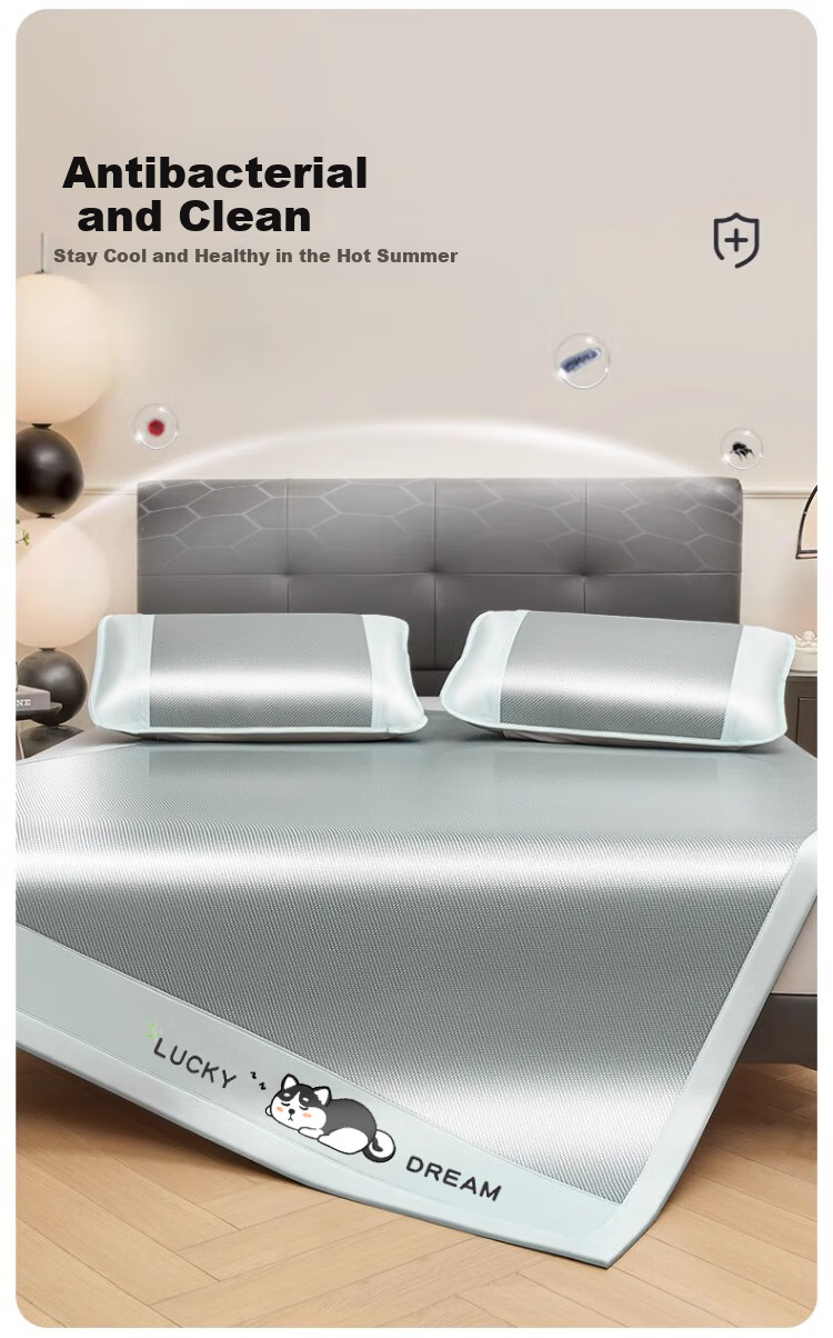 Nanjiren Summer Cooling Mat A-Class Antibacterial Carbon Fiber Ice Silk Mat Three-Piece Set Double Home Cooling Ice Silk Bed Sheet 1.8m Bed 4
