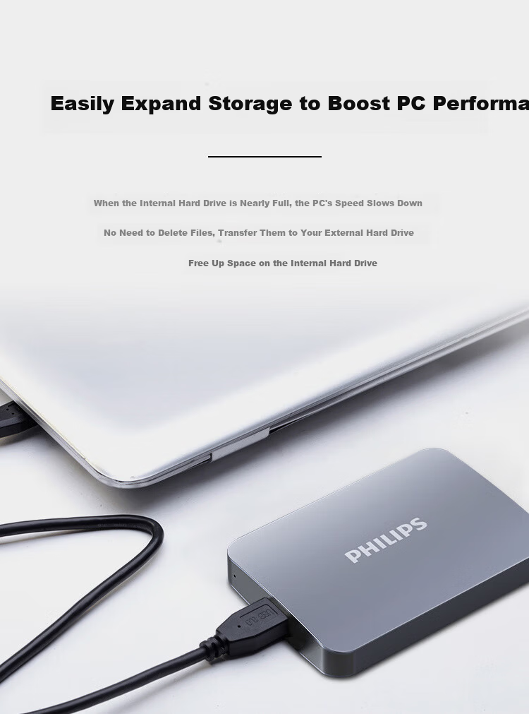 PHILIPS 1TB Dual-Engine Portable Hard Drive USB 3.2 Gen 1 High-Speed Large Capacity 21PD Series 2.5-inch External Mechanical Hard Drive Compatible with Mac Office Storage 4