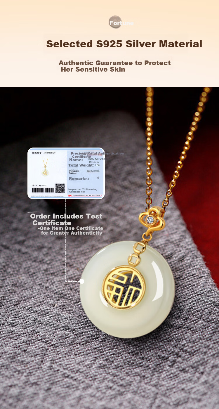 Qike Natural Pearl Necklace with Peace Buckle And Hetian Jade Pendant, Authentic Practical Gift for Wife Or Girlfriend on Valentine's Day 14