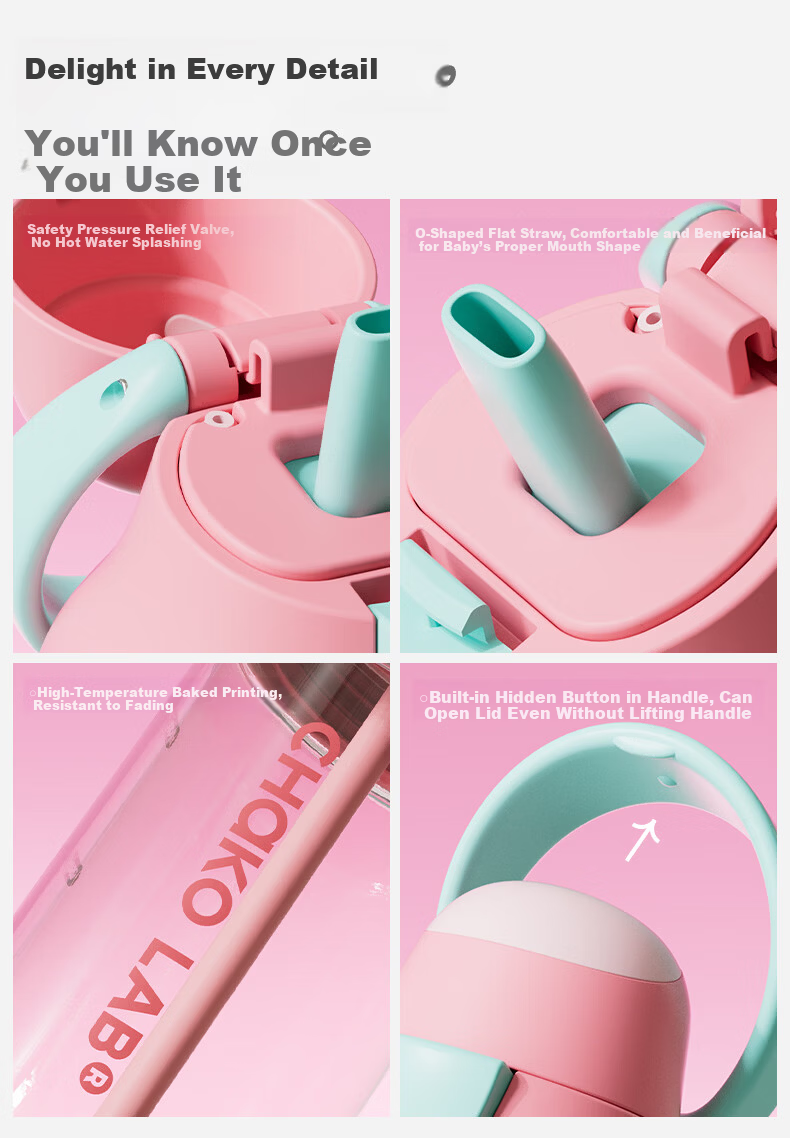 Chakolab Children's Straw Cup PPSU Water Bottle Food Grade School Dual Drink Lid Kada Cup Sea Salt Pink Lychee 550ml 21