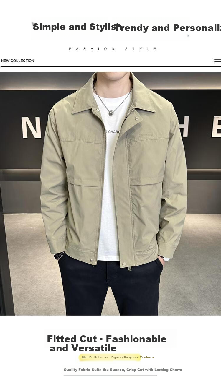 ROMON Men's Jacket Spring Autumn Turn-down Collar Business Casual Workwear Windproof Coat Khaki 3XL 1