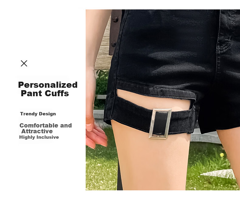 Jeanswest Women's Denim Shorts 2026 Spring Summer High Waist A-Line Slim Functional Style Hot Pants Black M 7