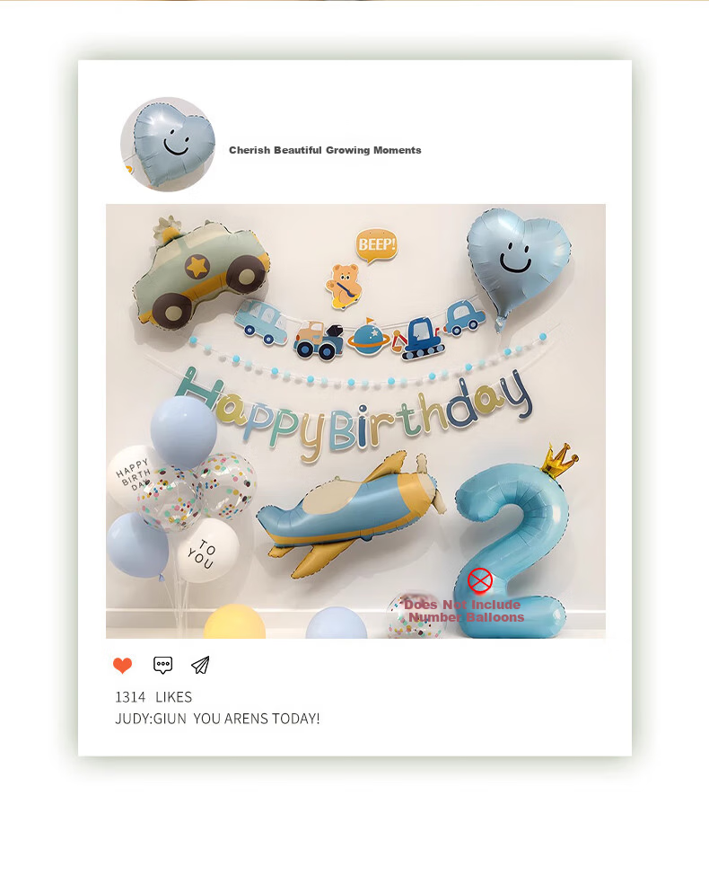 Domeyi Birthday Party Children's Balloon Decoration Scene Setup Birthday Decoration Boys Girls Birthday Set Little Car 5