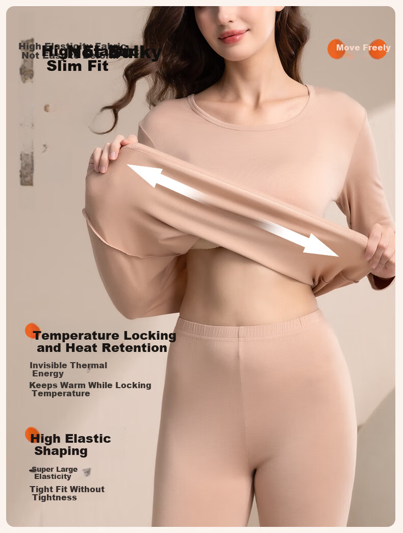 GUJIN Fleece-Lined Thickened Seamless Thermal Underwear Set for Women Autumn Winter 2025 New Skin-Friendly Base Layer Top and Bottom 6