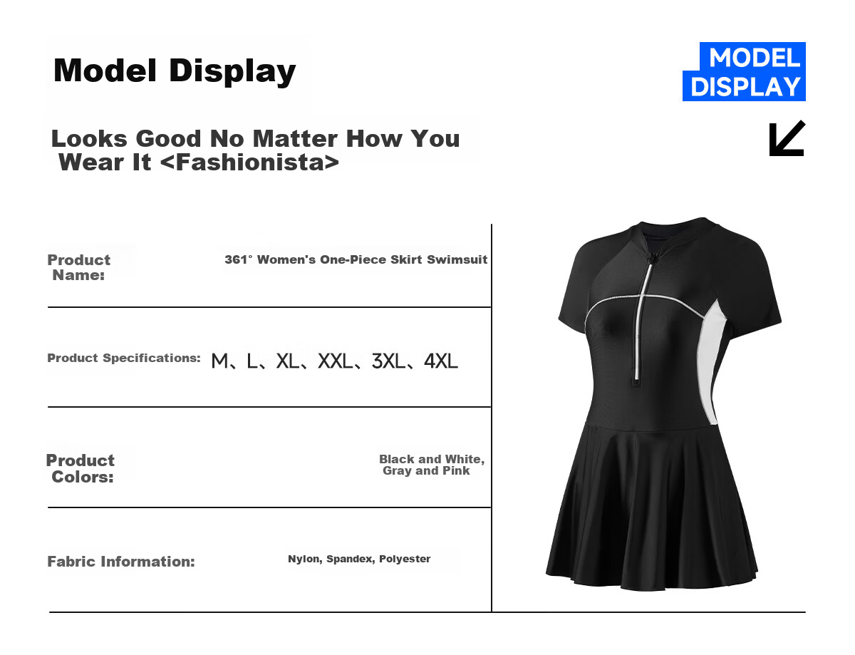 361° Women's One-Piece Swimsuit Dress, Plus Size 26 New Style, Elegant Conservative Large Size Slimming Swimwear [Jingdong Exclusive] 12