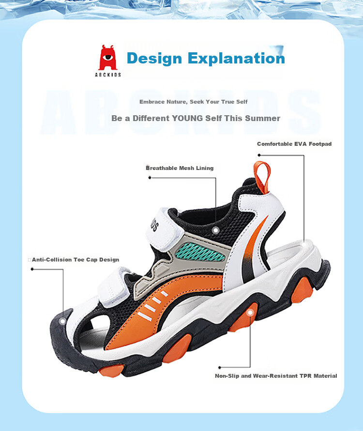 ABC KIDS Summer Kids Closed-Toe Sandals Boys and Girls Beach Shoes Large Children Sports Casual Shoes Dark Blue/Khaki Size 26 2