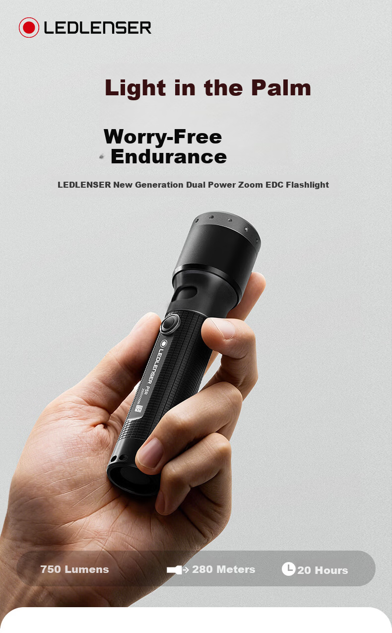 LED LENSER P5R High-Power Waterproof Zoom Flashlight Long-Lasting Lithium Battery Type-C Charging Compatible with Dry Batteries 1