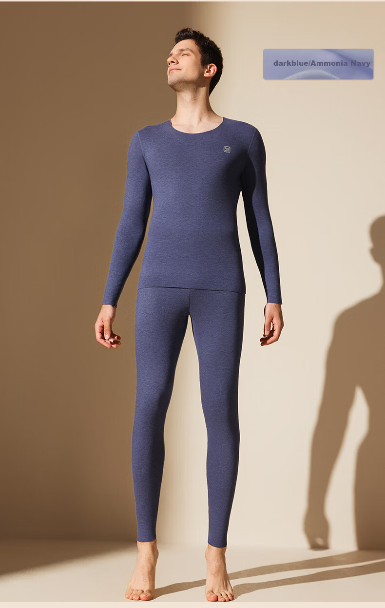 Miiow Men’s 2026 New Thermal Underwear Set Goose Down Tencel Thickened Autumn Base Layer Shirt and Pants with German Velvet Heating 23