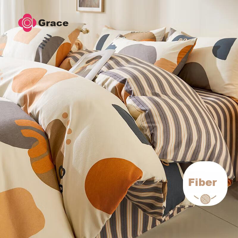 Grace 10A Antibacterial Skin-Friendly 4-Piece Bedding Set for 1.5/1.8m Bed, Includes Sheet, Pillowcases, and Duvet Cover 200x230cm, Suitable for Student Dormitory