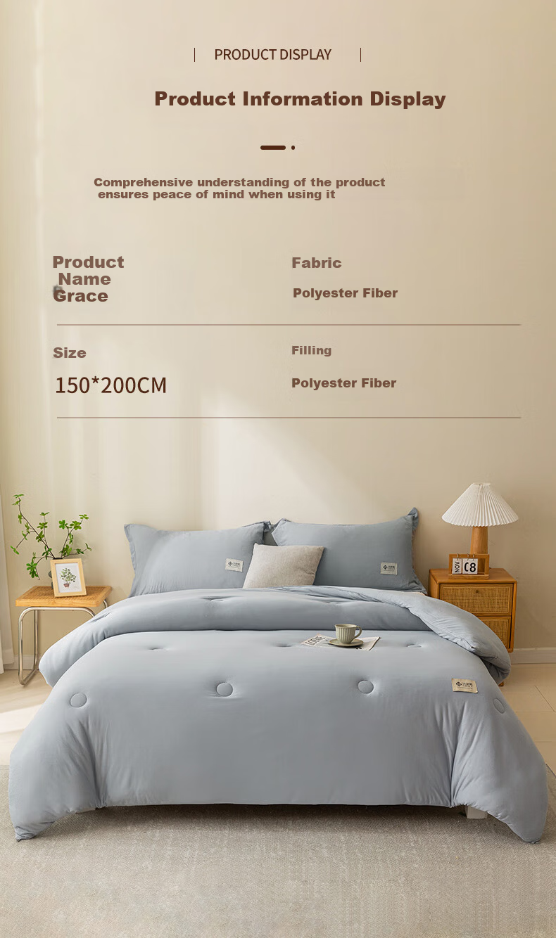 Grace Class A Fabric Spring Autumn Four-Season Double Bed Student Dormitory Quilt Comforter Air Conditioning Quilt 5 Jin 200*230cm Cream Yellow 15