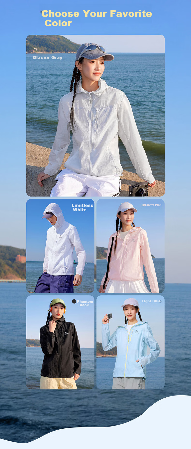 CAMEL Snow Shell Sunscreen Jacket Unisex Ice Cooling Water-Repellent Sports Coat C15BAYL6016D Light Blue L 16