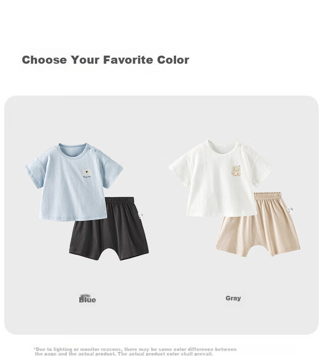 TONGTAI Baby Short Sleeve Summer Thin Set Boys Girls PP Pants T-Shirt Shorts Gray 100cm 12
