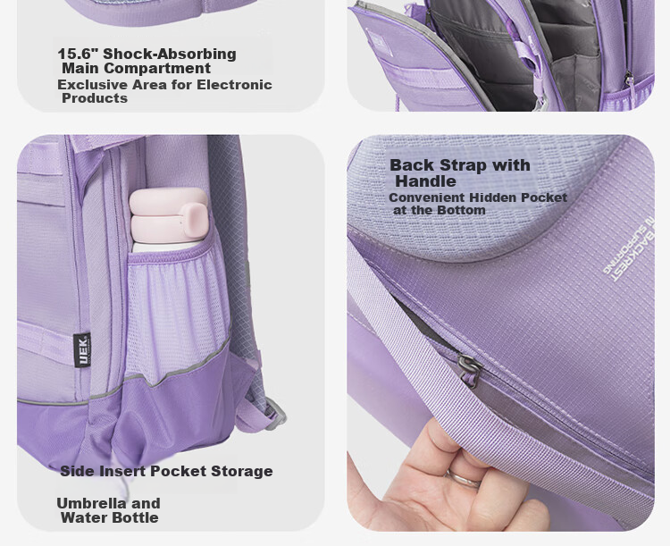 UEK Kids Backpack Girls Schoolbag Primary Secondary Spine Protection Lightweight Boys Meteor Purple Junior High 13