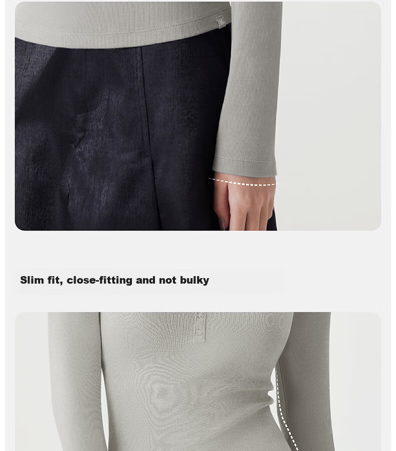 Half-Lined Thermal Base Layer with Chest Pad, Warm Innerwear, Long Sleeve U-Neck T-Shirt for Women, Spring Autumn Winter, No Bra Needed 27