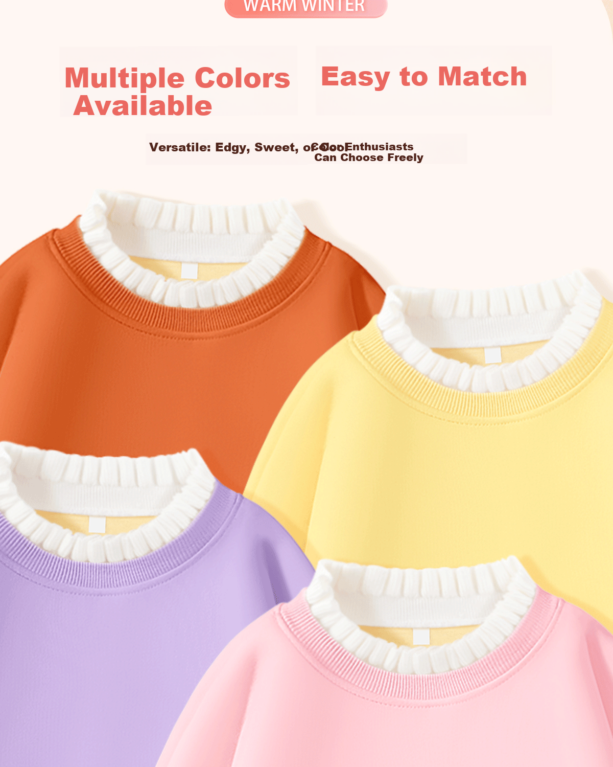 TonLion Girls' Ruffled Collar Fleece Sweatshirt Children's Winter Thickened Long Sleeve Warm Top Taro Purple 130 11