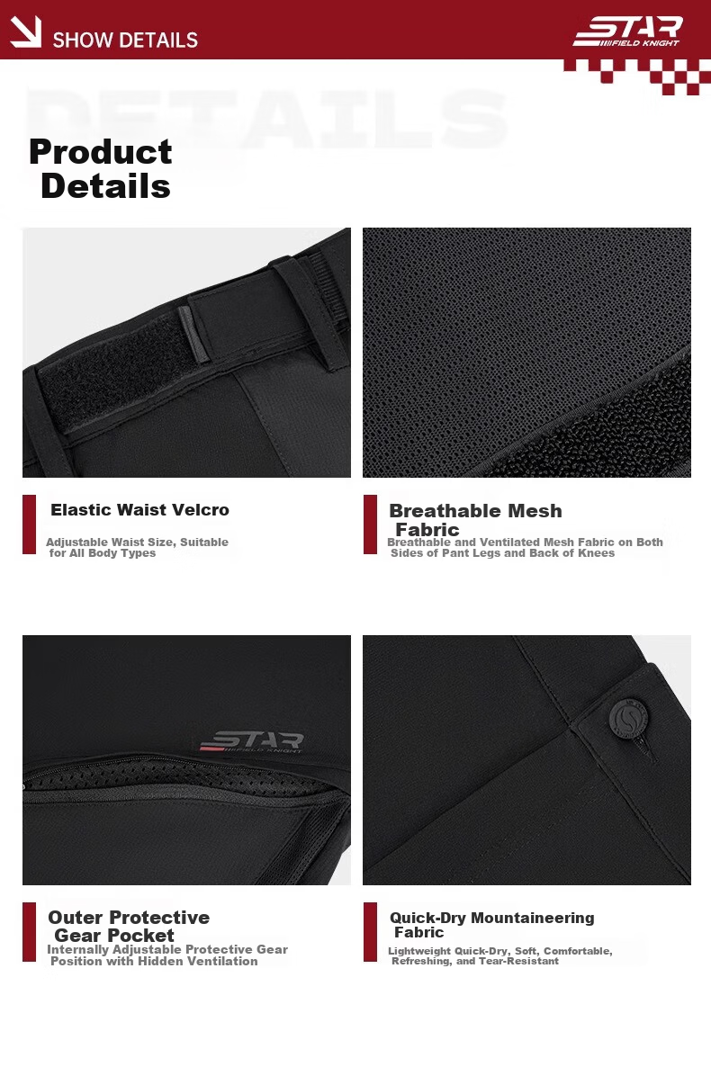 STAR FIELD KNIGHT Motorcycle Riding Pants Sweat-Absorbing Men's Summer Mesh Breathable Casual Retro Pants Black XL 9