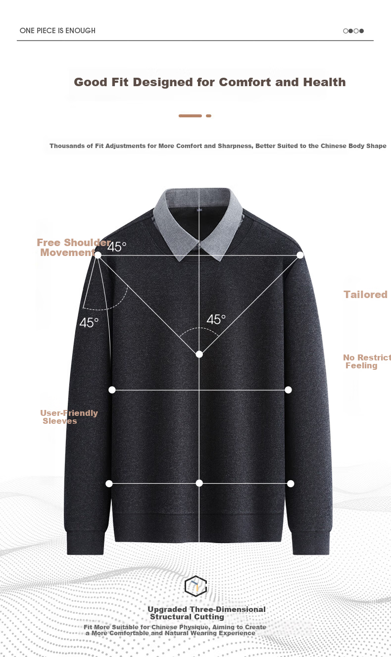 Hengyuanxiang Men's Autumn New Fake Two-Piece Knit Sweater, Business Casual Fleece-Lined Pullover for Young and Middle-Aged Men 5