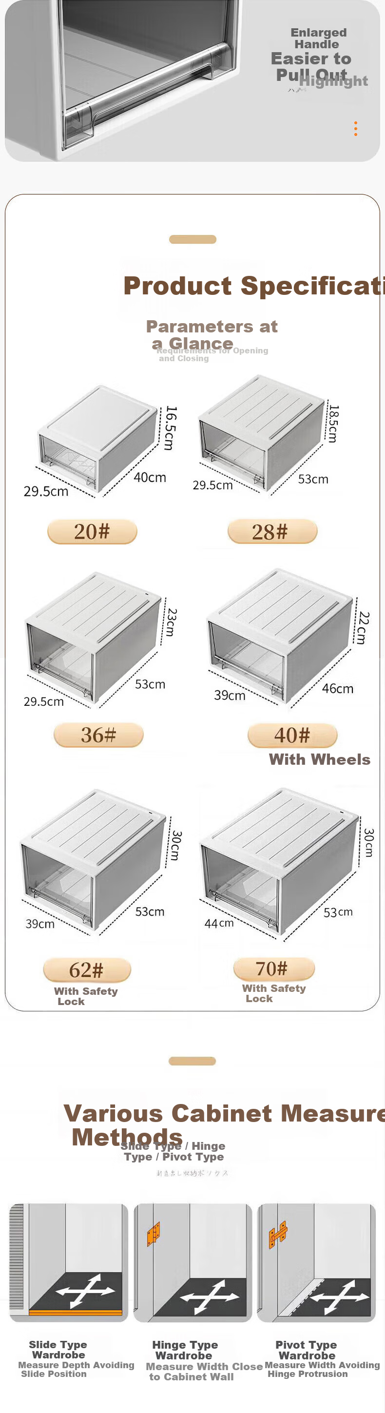 Jiabangshou Storage Box, Drawer-Style Organizer Cabinet, Closet Storage Container, [40*29.5*16.5], Single Unit 17