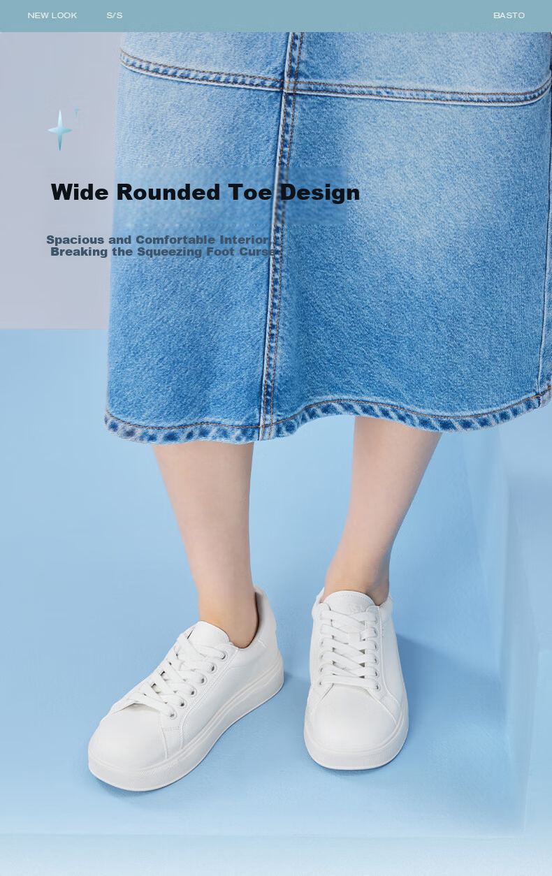 BASTO 26 Spring White Sneakers Elevated Thick Sole College Simple Casual Sports Outdoor Women's Shoes W6072AM6 Off-White Size 34 6
