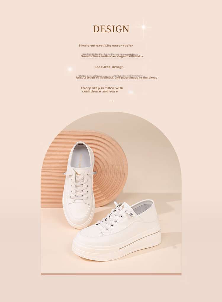 Red Dragonfly Women's Low-top Lace-up Sneakers Lightweight Height-increasing Wear-resistant Casual Shoes C0TTN06551 White Apricot Size 38 1