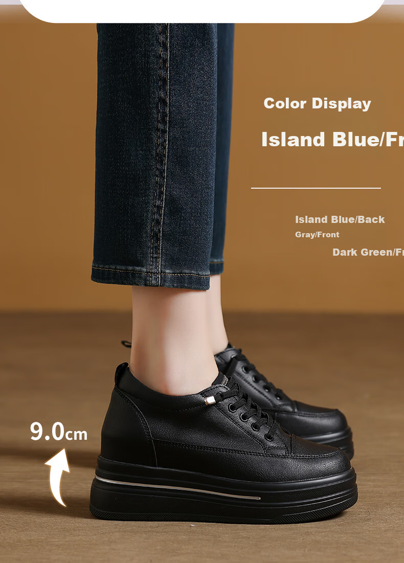 MULINSEN Women's New Thick-Soled Hidden Height Increase White Sneakers Spring Summer Casual Sports Shoes Slimming Versatile Black Size 36 3