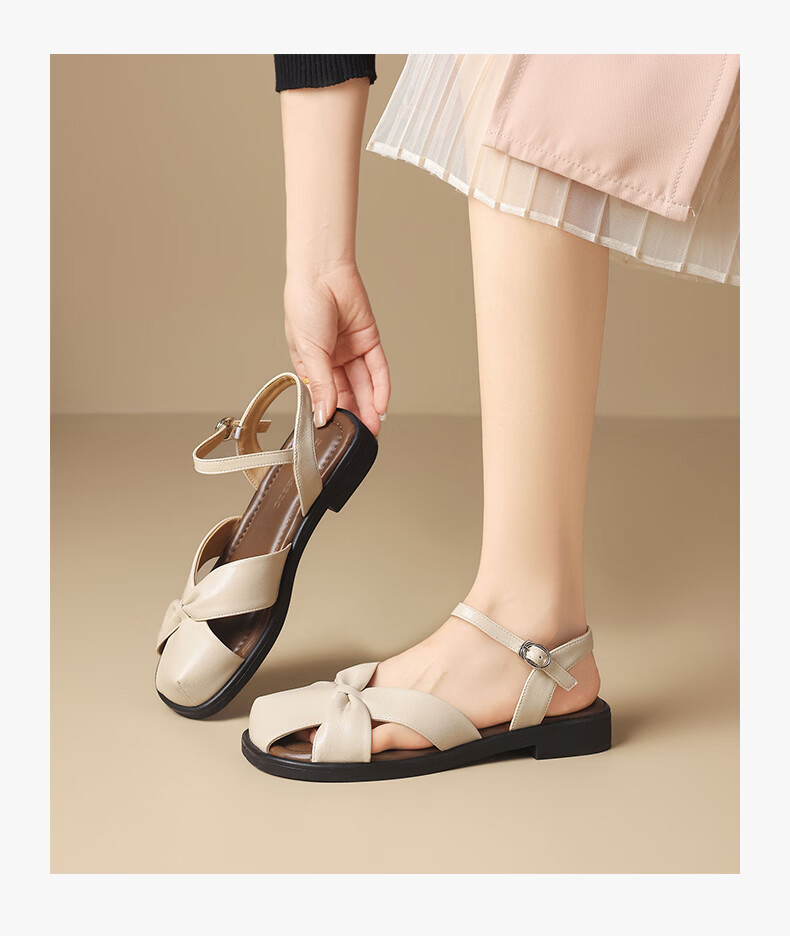 ZHR Women's Soft Flat Open-Toe Retro Hollow-Out Roman Sandals Single Strap Beach Slippers KN272 Champagne Size 39 12