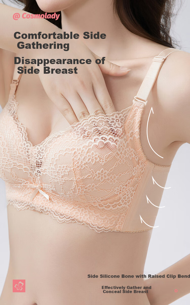 Urban Beauty Women's Close-Fitting Wireless Breathable Patent Side-Push Gathered Lace Sexy Bra Set 2B25W2 6
