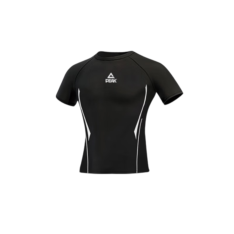 Pike Men's Professional Quick-Dry Breathable Sports Short-Sleeve Swim Top, Comfortable Fashionable Swimming Gear, Swimwear, Black M