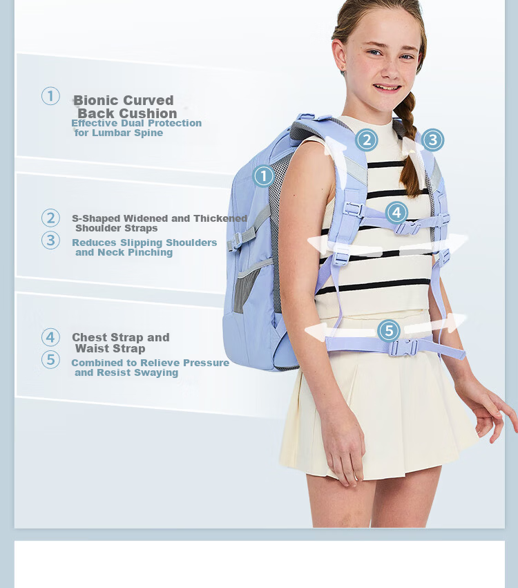 TigerFamily TigerRice Backpack for Elementary Grades 3-6 and Middle School Students, Ergonomic Spine Protection Lightweight School Backpack 8