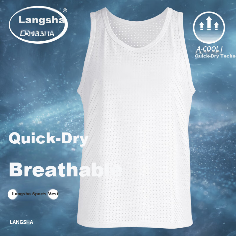 Langsha Men's Ice Silk Thin Summer Mesh Sleeveless Base Layer Sports Fitness Tank Top