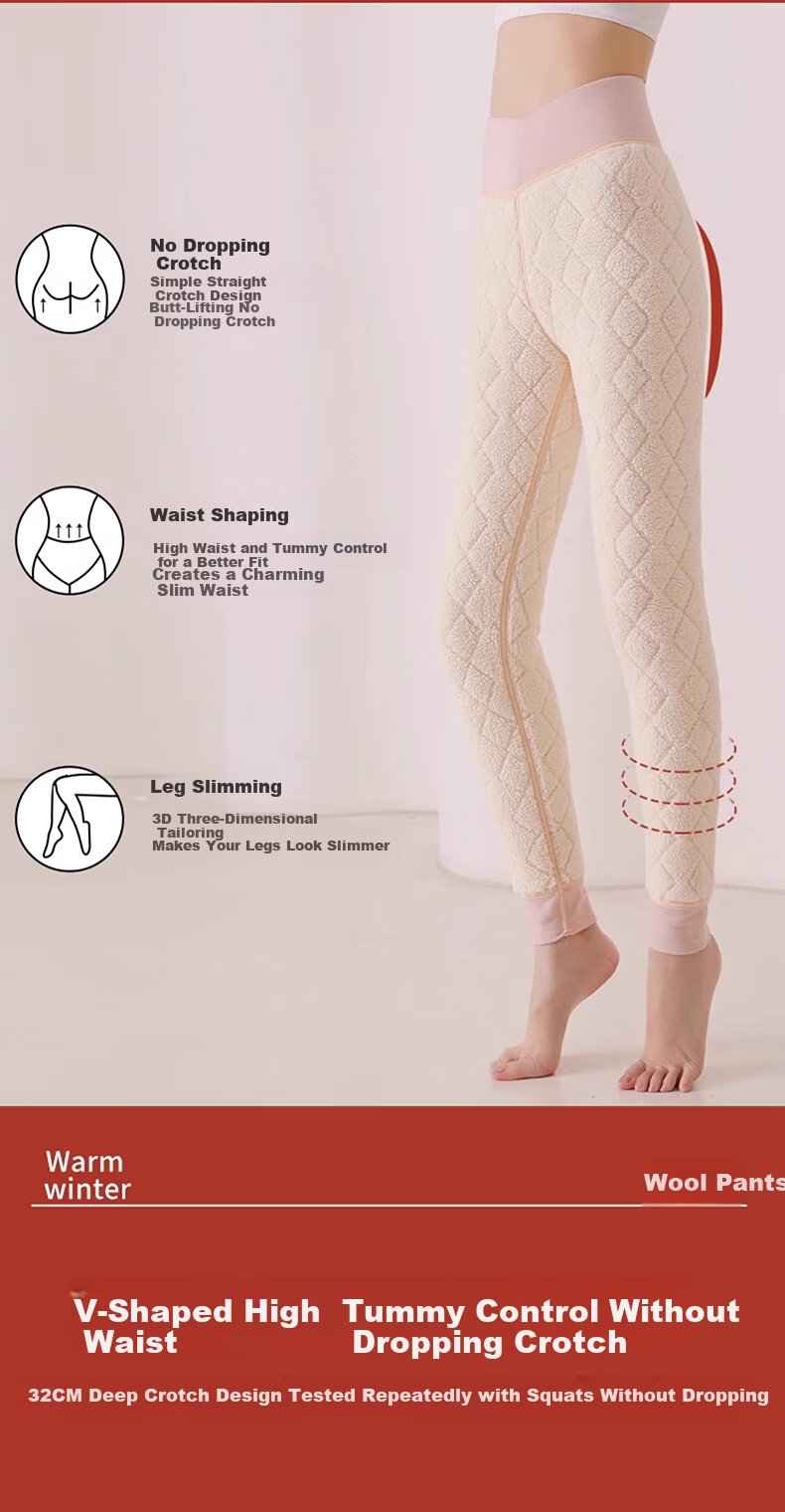 Borui Women's Wool Thermal Pants High Waist Autumn Winter Fleece Lined Thickened Leggings Extra Thick Lamb Wool Cotton Pants Northeast Style 12