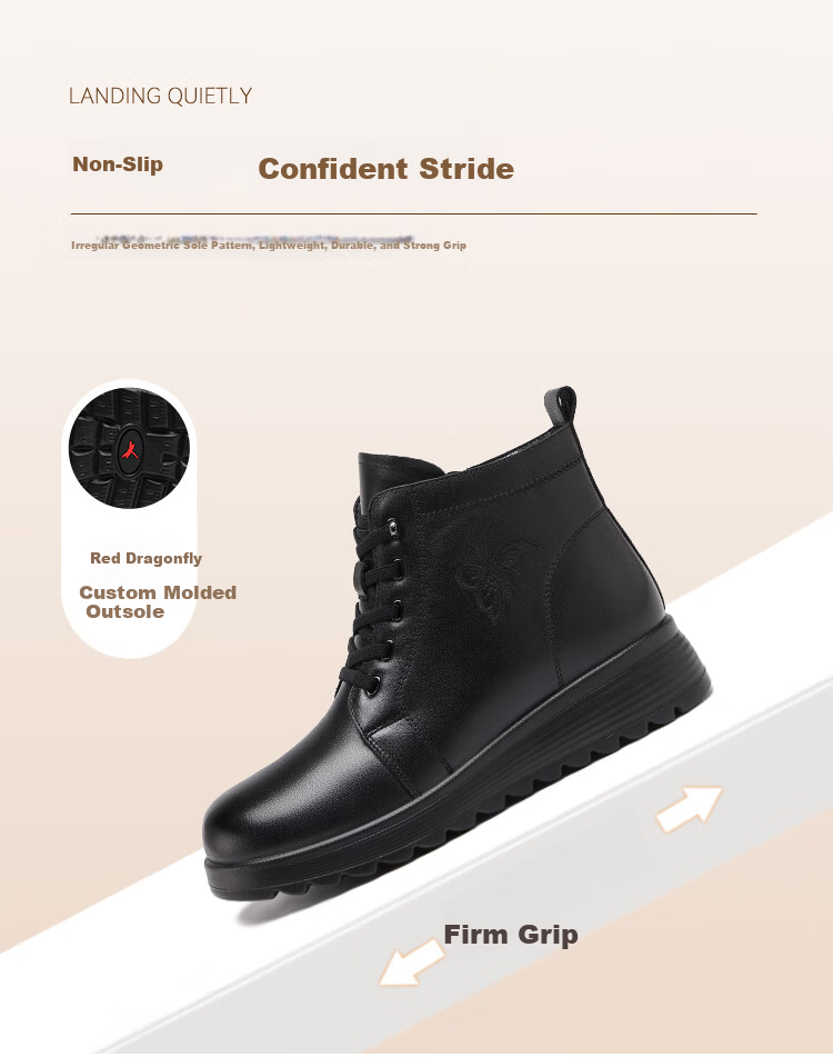 Red Dragonfly Women's Boots Mom Boots Autumn Winter Fleece Warm Cotton Boots Thick Sole Lightweight Ankle Fashion Boots WTC457251R Black 38 6
