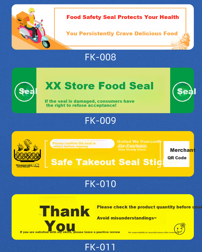 Jufu Takeout Seal Stickers 80x20mm, 1000pcs Packaging Bag Box Food Safety Sealing Tape Strips 7