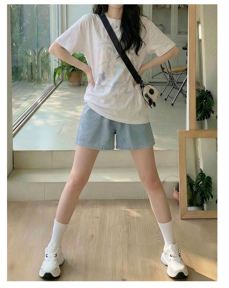 Langsha Women's Summer Denim Shorts Tencel Cool Thin Wide-Leg Loose Slim Fit Casual Five-Point Pants 6