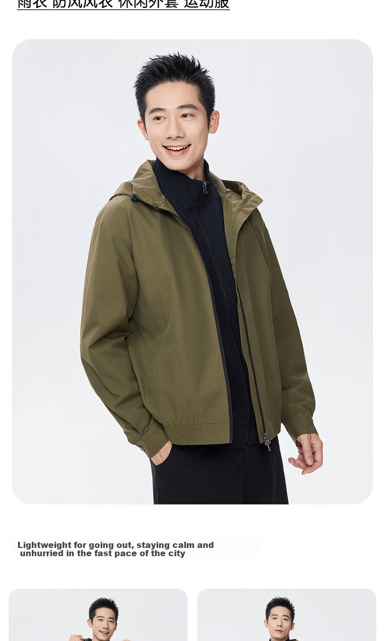Giordano Men's Windproof Jacket Autumn Winter New Outdoor Double Zipper Loose Hooded Windbreaker 01075075 7