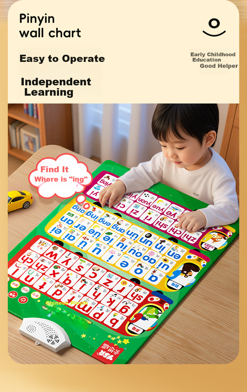 YSR Children's Character Recognition Wall Chart, Early Education Flashcards for Ages 1-3 with Audio, First Grade Textbook Synchronized Wall Stickers 3