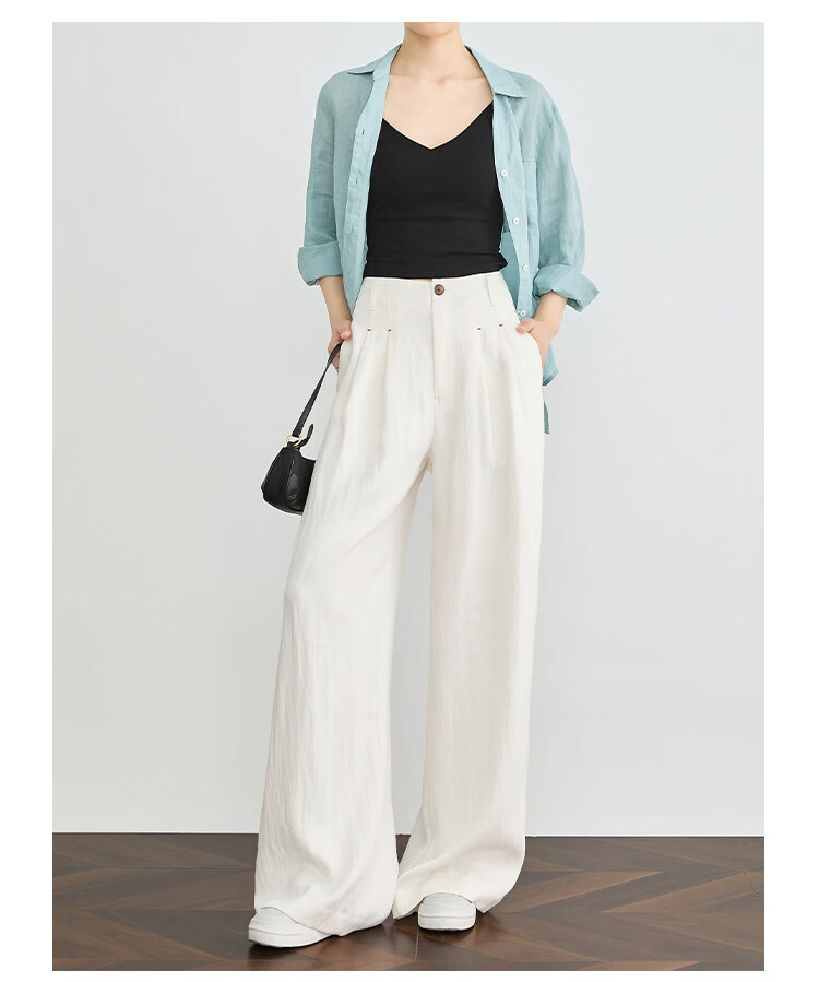 FAESSLIN Urban Old Money Style White Linen Summer Slim Wide-Leg Casual Pants for Women 24