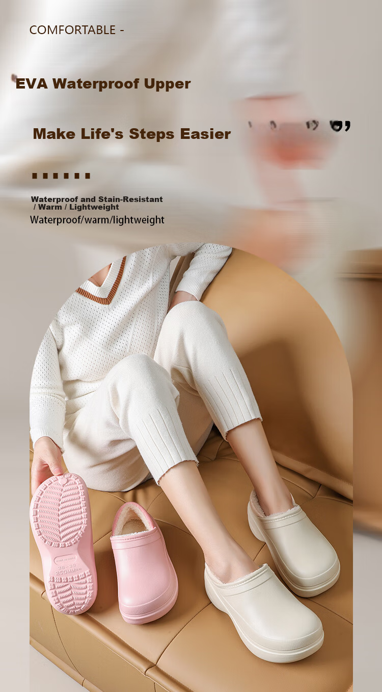 LangSha Autumn Winter New Waterproof Non-Slip Thick Sole Wedge Warm Cotton Shoes for Women Home and Outdoor Pink Size 36-37 1