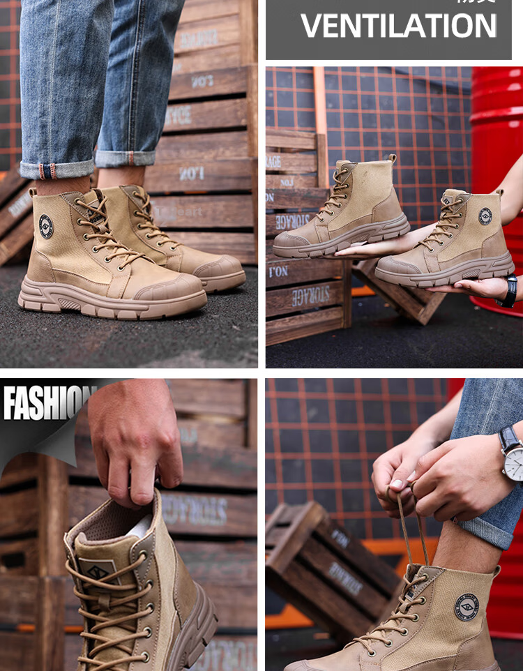 Dinggu Safety Work Shoes Anti-Smash Anti-Puncture Steel Toe High-Top Men's Comfortable Brown All-Season Model 1316ZongGD38 12