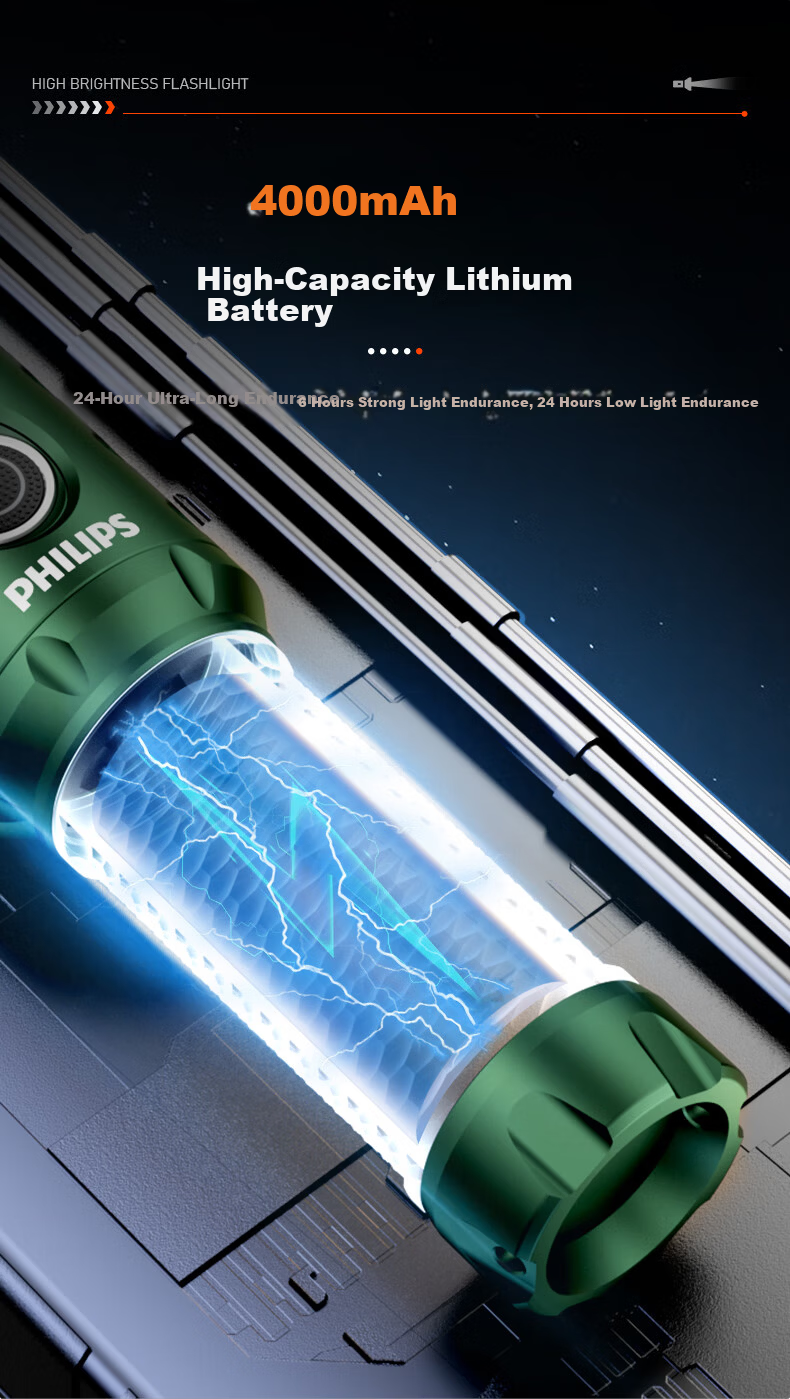 PHILIPS High Brightness Flashlight Super Long Battery Life Portable Military Outdoor Emergency Light SFL8603 7
