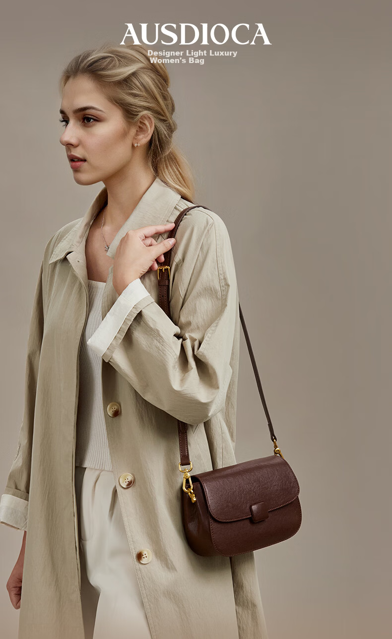 AudiJia Genuine Leather Saddle Bag Women's 2026 Crossbody Commuter Fashion Versatile Shoulder Bag Birthday Gift for Women 1