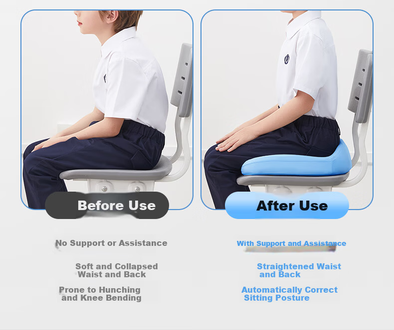 Maotaizi Student Height-Increasing Seat Cushion, Classroom High School Specialized Butt Pad, Chair Children's Breathable Long-Sitting Aid, Memory Foam Bench Gray 4