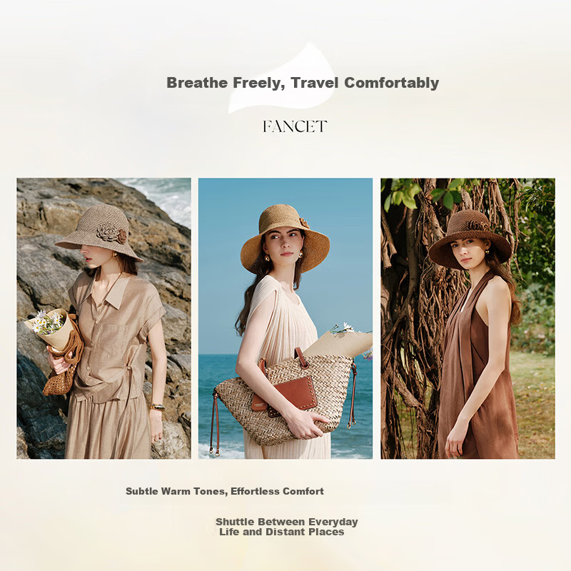 FANCET Women's Hand-Crocheted Straw Hat Spring Summer French Elegant Beach Vacation Floral Foldable Sun Hat