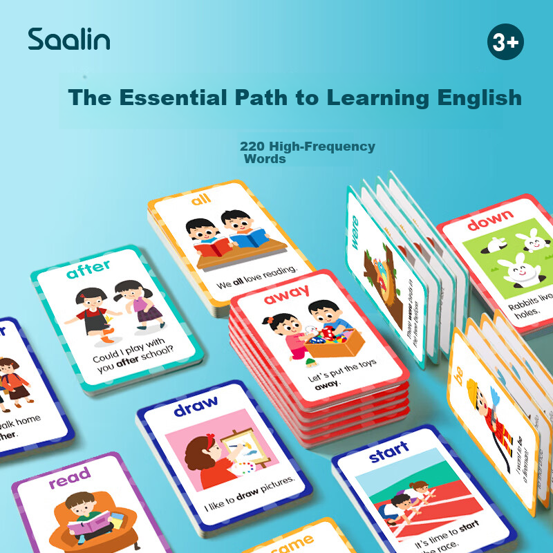 Saalin Toddler English Enlightenment 220 High-Frequency Words Flashcards Early Education Vocabulary Cards Children's Toy