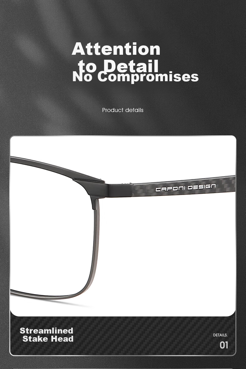 CAPONI Men's Reading Glasses Imported Multifocal Genuine High-end Carbon Fiber Auto Zoom HD Blue Light Blocking Presbyopia Glasses 8
