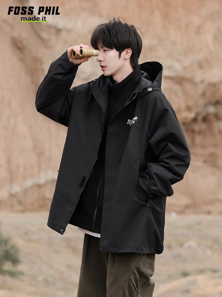 Foss Phil Workwear Jacket for Men And Women, Autumn And Winter Outdoor Windbreaker, Casual Loose Mountaineering Coat FPJK3 Black 3XL 15
