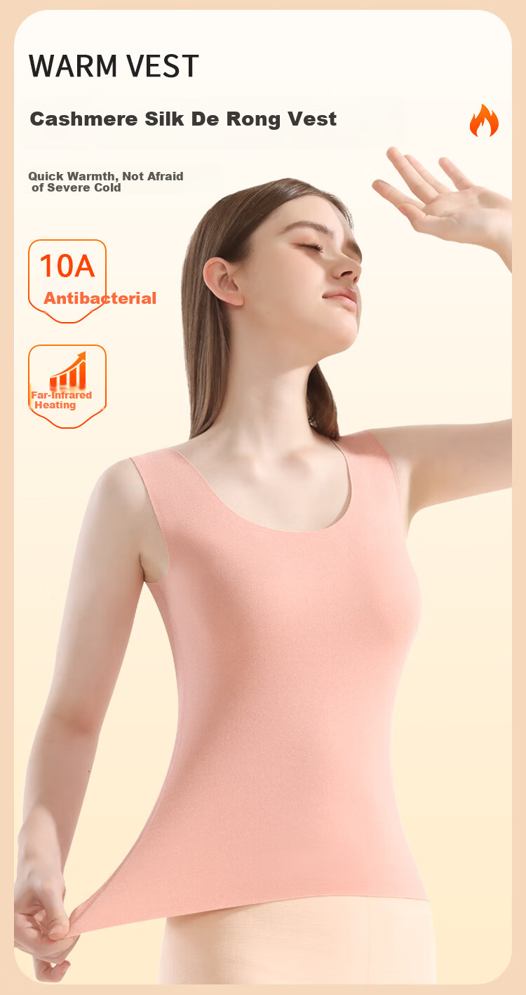 MiiOW Women's Thermal Vest with Cashmere and Silk, Fleece-Lined, Thickened, Seamless Heat-Retaining Innerwear, 2025 New Skin Tone, Size L 2