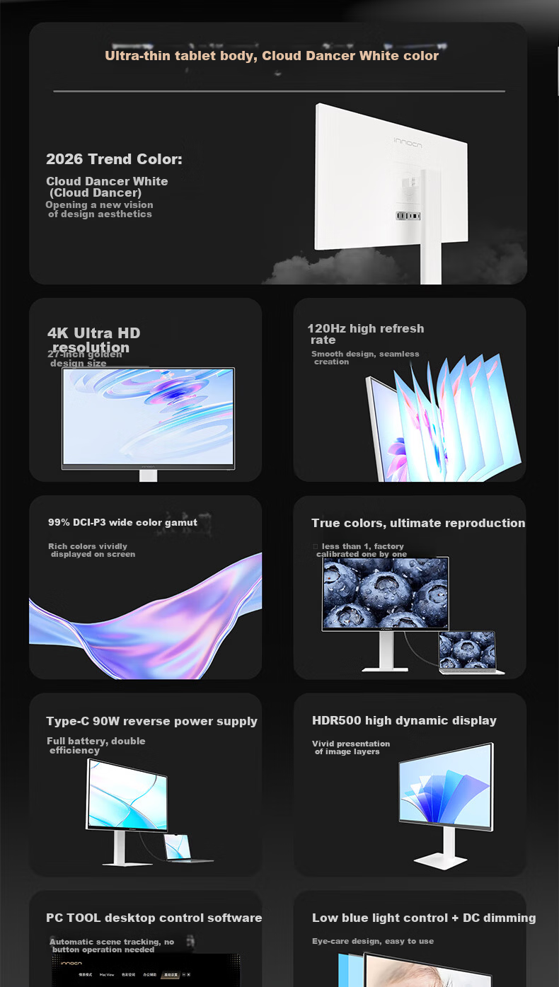 Union Innovation 27-inch 4K Apple Color 120Hz HDR500 Type-C 90W Mac External Monitor 99% P3 Color Gamut 2000:1 Professional Design Office Monitor CB27U1 3
