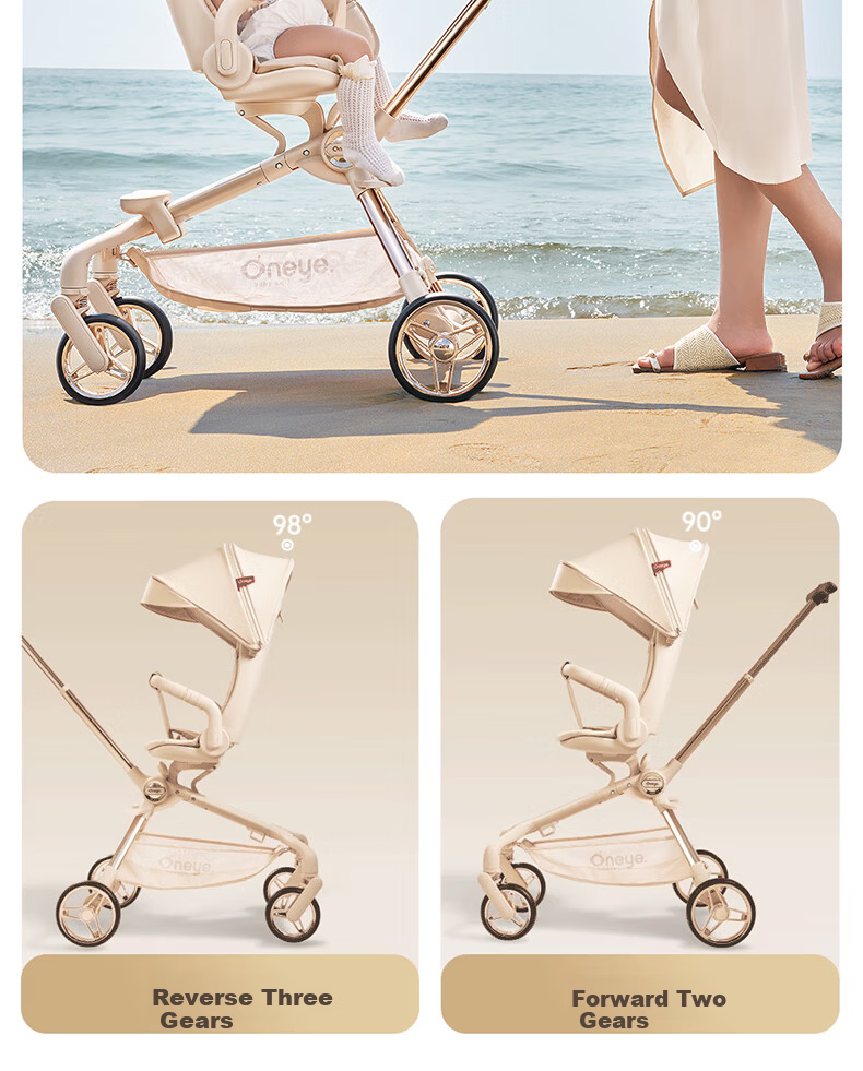 Wanya T6-2 Stroller High Landscape Baby Stroller Convertible Lightweight Foldable Reversible Champagne Gold PRO 19